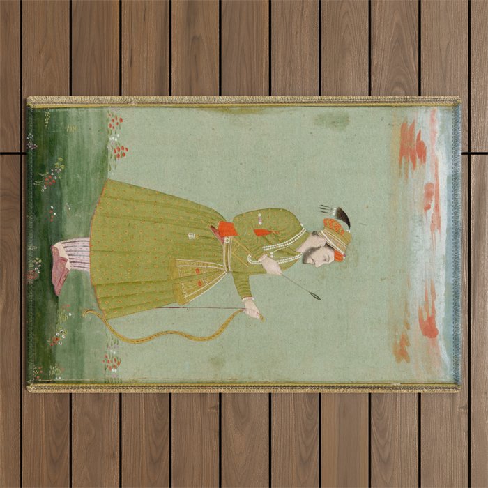 Jahangir's Son Antique Indian Miniature Painted Illustration Outdoor Rug Gallery Image 1