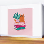 One more chapter // pastel pink background orange tabby cat striped mug with plants fuchsia pink and green books  Wall Mural Gallery Image 2