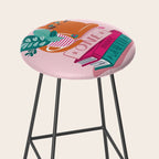 One more chapter // pastel pink background orange tabby cat striped mug with plants fuchsia pink and green books  Stool Gallery Image 2