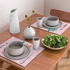 One more chapter // pastel pink background orange tabby cat striped mug with plants fuchsia pink and green books  Placemat Gallery Image 2
