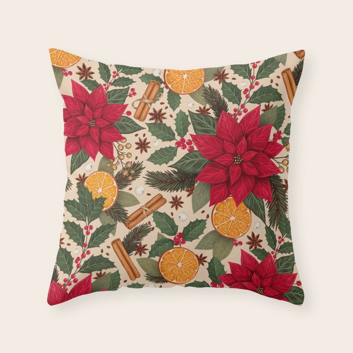 Poinsettia Flowers and Spices Throw Pillow Gallery Image 6