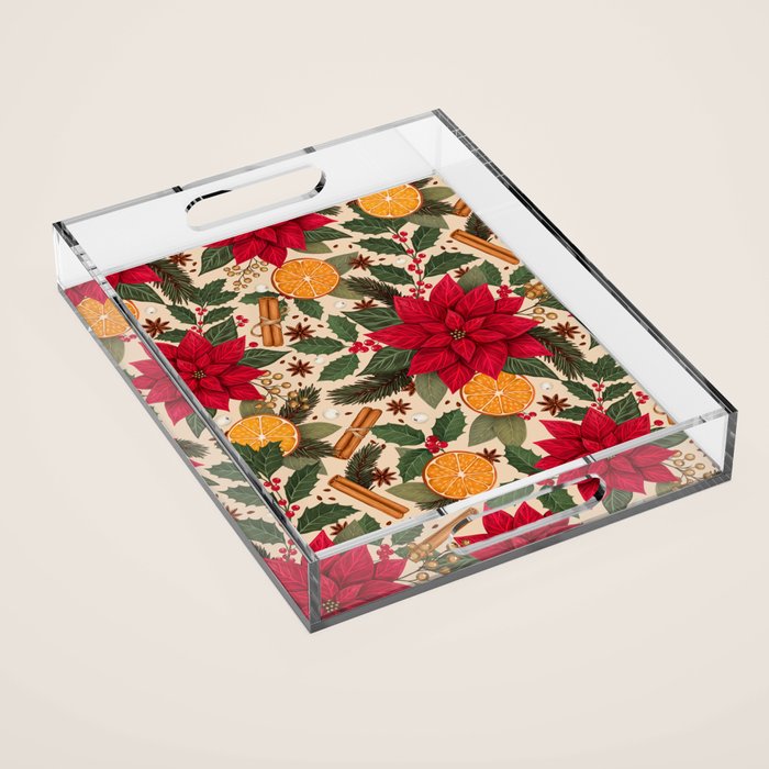 Poinsettia Flowers and Spices Acrylic Tray Gallery Image 1