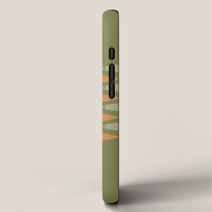 Fish Stripe 8 Mid Century Modern Minimalist Olive Green, Celadon, and Orange iPhone Case Gallery Image 2