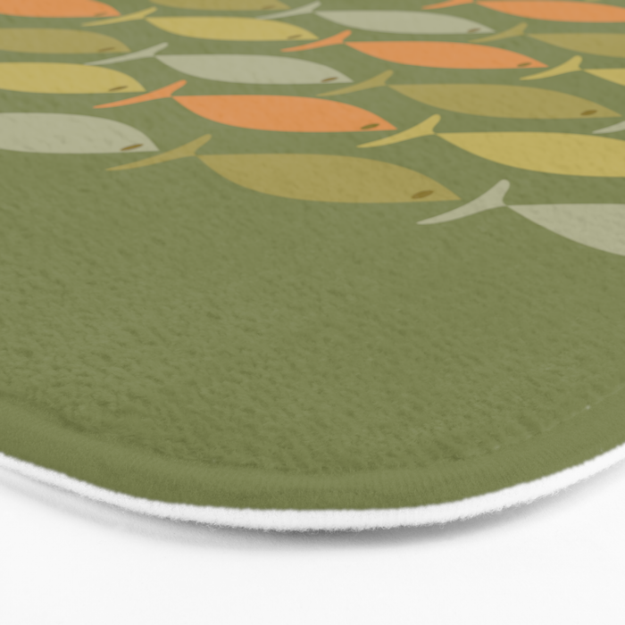 Fish Stripe 8 Mid Century Modern Minimalist Olive Green, Celadon, and Orange Bath Mat Gallery Image 3