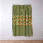 Fish Stripe 8 Mid Century Modern Minimalist Olive Green, Celadon, and Orange Window Curtain Gallery Image 3