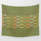 Fish Stripe 8 Mid Century Modern Minimalist Olive Green, Celadon, and Orange Wall Tapestry Gallery Image 4