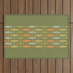 Fish Stripe 8 Mid Century Modern Minimalist Olive Green, Celadon, and Orange Outdoor Rug Gallery Image 1