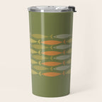 Fish Stripe 8 Mid Century Modern Minimalist Olive Green, Celadon, and Orange Travel Mug Gallery Image 2
