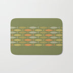 Fish Stripe 8 Mid Century Modern Minimalist Olive Green, Celadon, and Orange Bath Mat Gallery Image 1