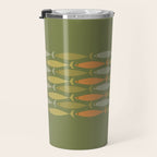 Fish Stripe 8 Mid Century Modern Minimalist Olive Green, Celadon, and Orange Travel Mug Gallery Image 3