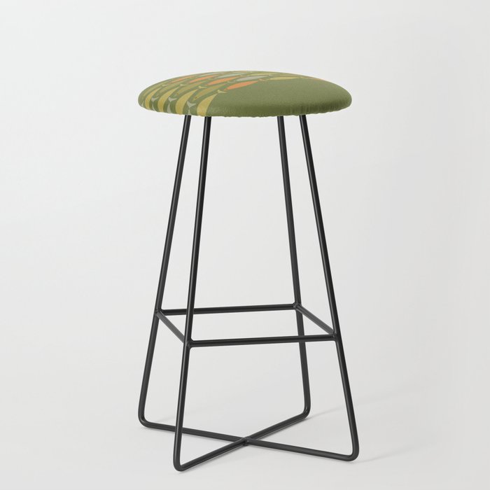 Fish Stripe 8 Mid Century Modern Minimalist Olive Green, Celadon, and Orange Stool Gallery Image 1