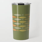 Fish Stripe 8 Mid Century Modern Minimalist Olive Green, Celadon, and Orange Travel Mug Gallery Image 1
