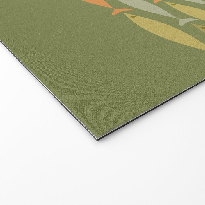 Fish Stripe 8 Mid Century Modern Minimalist Olive Green, Celadon, and Orange Welcome Mat Gallery Image 2