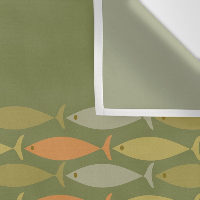 Fish Stripe 8 Mid Century Modern Minimalist Olive Green, Celadon, and Orange Wall Tapestry Gallery Image 3