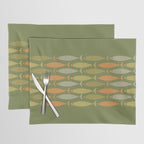 Fish Stripe 8 Mid Century Modern Minimalist Olive Green, Celadon, and Orange Placemat Gallery Image 1
