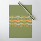 Fish Stripe 8 Mid Century Modern Minimalist Olive Green, Celadon, and Orange Wrapping Paper Gallery Image 1
