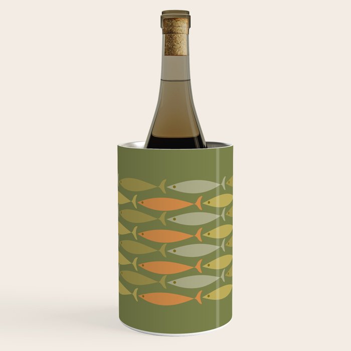 Fish Stripe 8 Mid Century Modern Minimalist Olive Green, Celadon, and Orange Wine Chiller Gallery Image 3