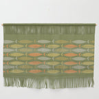 Fish Stripe 8 Mid Century Modern Minimalist Olive Green, Celadon, and Orange Wall Hanging Gallery Image 1