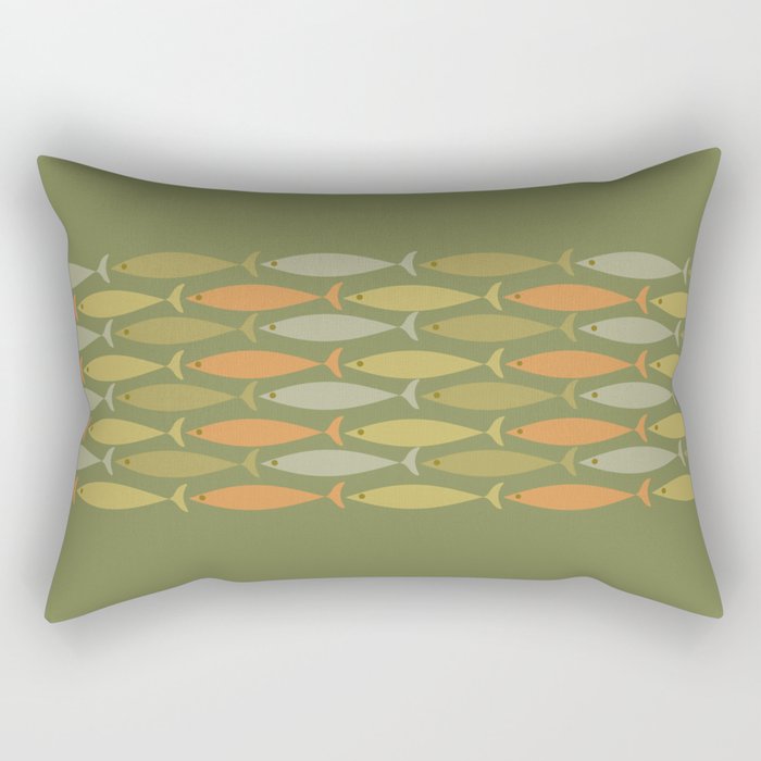 Fish Stripe 8 Mid Century Modern Minimalist Olive Green, Celadon, and Orange Rectangular Pillow Gallery Image 2