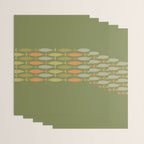 Fish Stripe 8 Mid Century Modern Minimalist Olive Green, Celadon, and Orange Wrapping Paper Gallery Image 3