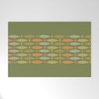 Fish Stripe 8 Mid Century Modern Minimalist Olive Green, Celadon, and Orange Welcome Mat Gallery Image 1