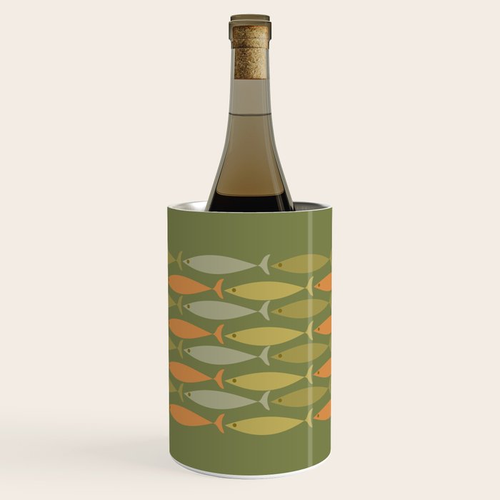 Fish Stripe 8 Mid Century Modern Minimalist Olive Green, Celadon, and Orange Wine Chiller Gallery Image 1