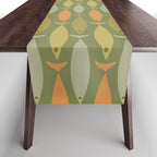 Fish Stripe 8 Mid Century Modern Minimalist Olive Green, Celadon, and Orange Table Runner Gallery Image 1