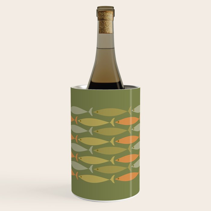 Fish Stripe 8 Mid Century Modern Minimalist Olive Green, Celadon, and Orange Wine Chiller Gallery Image 2
