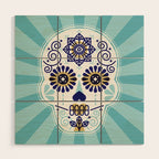 DÃ­a de Muertos â¢ Mexican Sugar Skull - Baby Blue Palette Wood Wall Art Gallery Image 1
