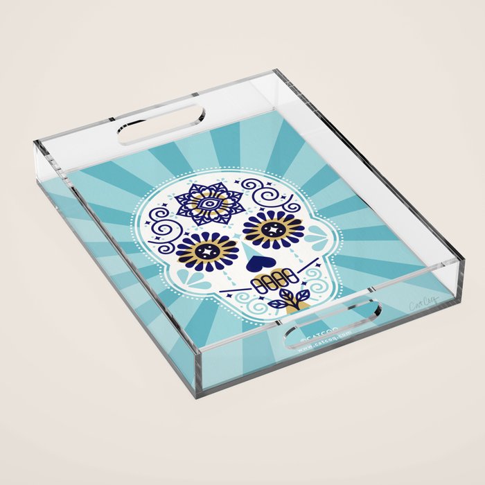 DÃ­a de Muertos â¢ Mexican Sugar Skull - Baby Blue Palette Acrylic Tray Gallery Image 1