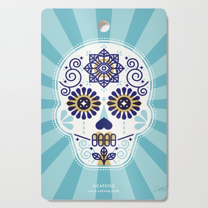 DÃ­a de Muertos â¢ Mexican Sugar Skull - Baby Blue Palette Cutting Board Gallery Image 1