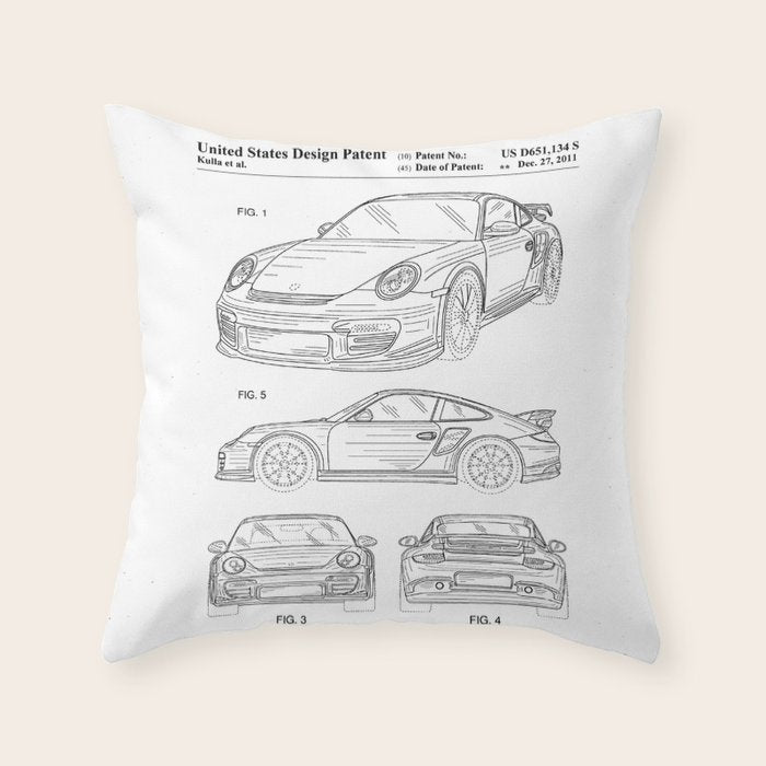 Supercar Sports Car Patent - Car Lover Classic Car Art - White Throw Pillow Gallery Image 1