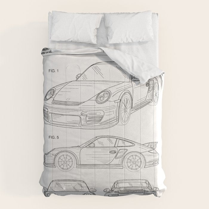 Supercar Sports Car Patent - Car Lover Classic Car Art - White Comforter Gallery Image 6