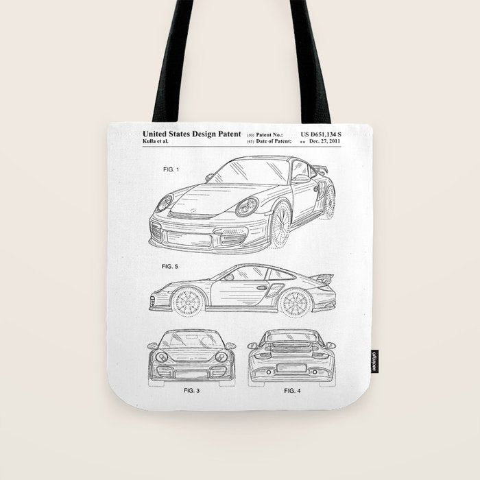 Supercar Sports Car Patent - Car Lover Classic Car Art - White Tote Bag Gallery Image 1
