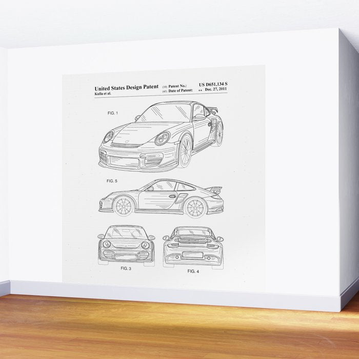 Supercar Sports Car Patent - Car Lover Classic Car Art - White Wall Mural Gallery Image 2