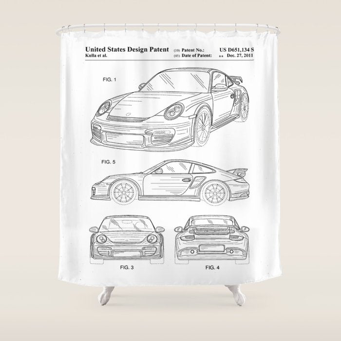 Supercar Sports Car Patent - Car Lover Classic Car Art - White Shower Curtain Gallery Image 1