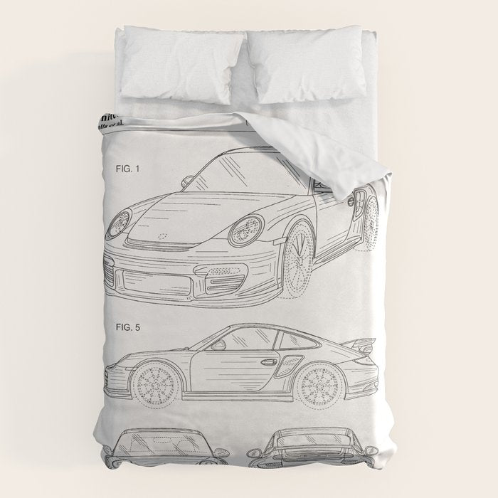 Supercar Sports Car Patent - Car Lover Classic Car Art - White Duvet Cover Gallery Image 1