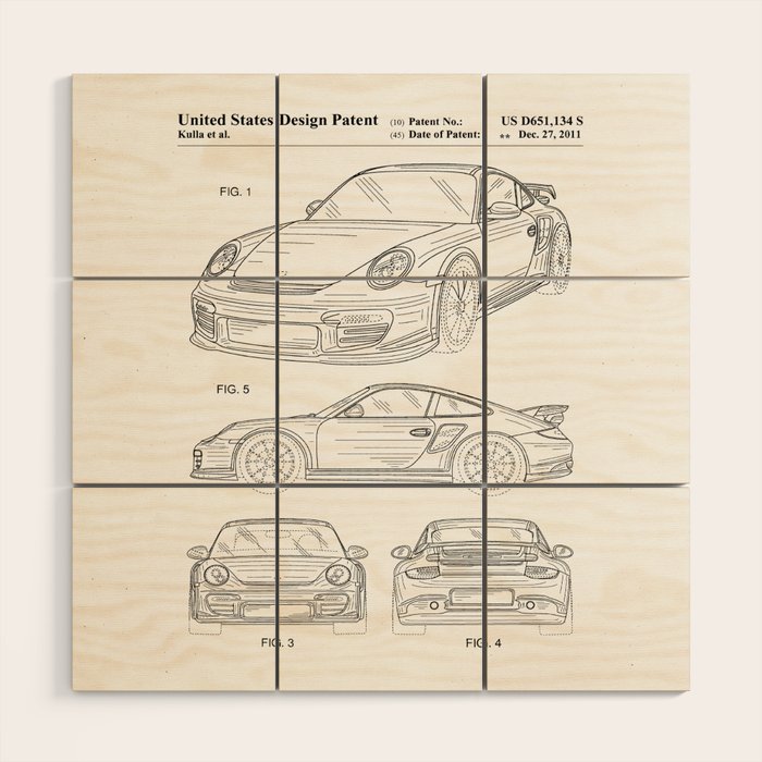 Supercar Sports Car Patent - Car Lover Classic Car Art - White Wood Wall Art Gallery Image 1