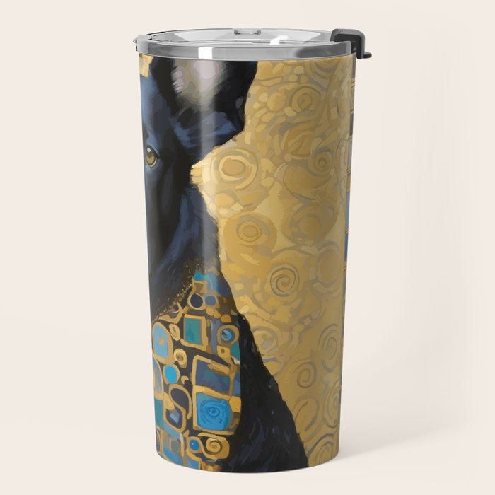 Handsome Black Klimt Dog with Scarf Travel Mug Gallery Image 2