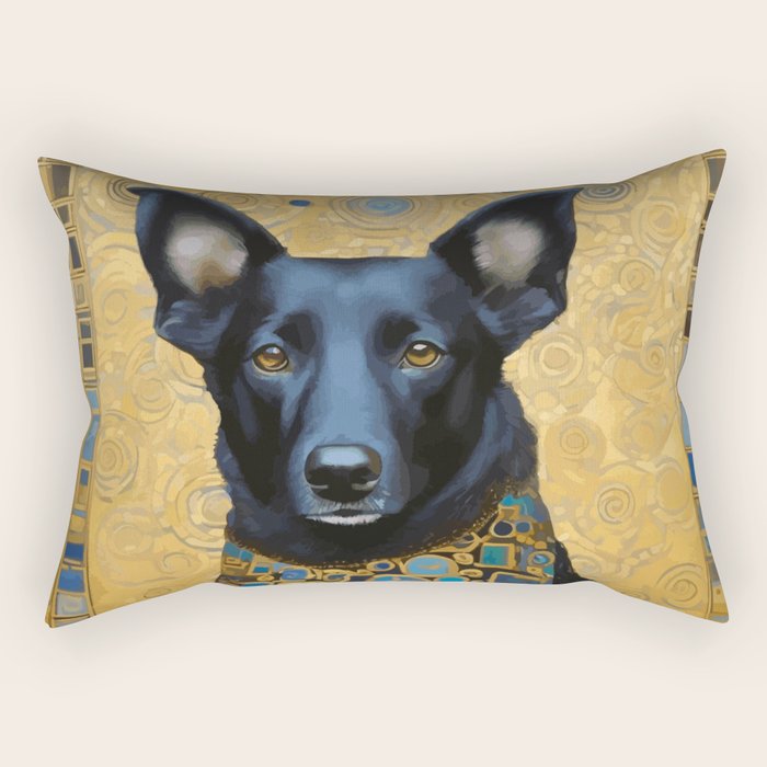 Handsome Black Klimt Dog with Scarf Rectangular Pillow Gallery Image 1
