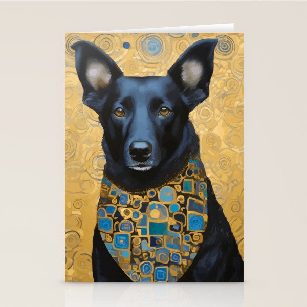 Handsome Black Klimt Dog with Scarf Stationery Card Gallery Image 1
