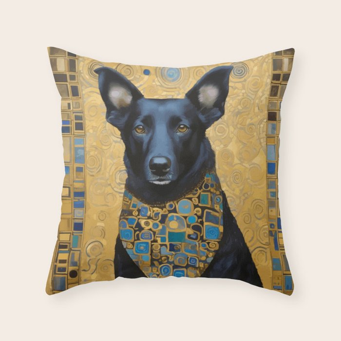 Handsome Black Klimt Dog with Scarf Throw Pillow Gallery Image 6
