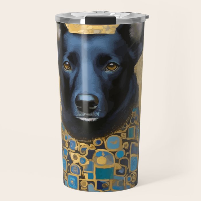 Handsome Black Klimt Dog with Scarf Travel Mug Gallery Image 1