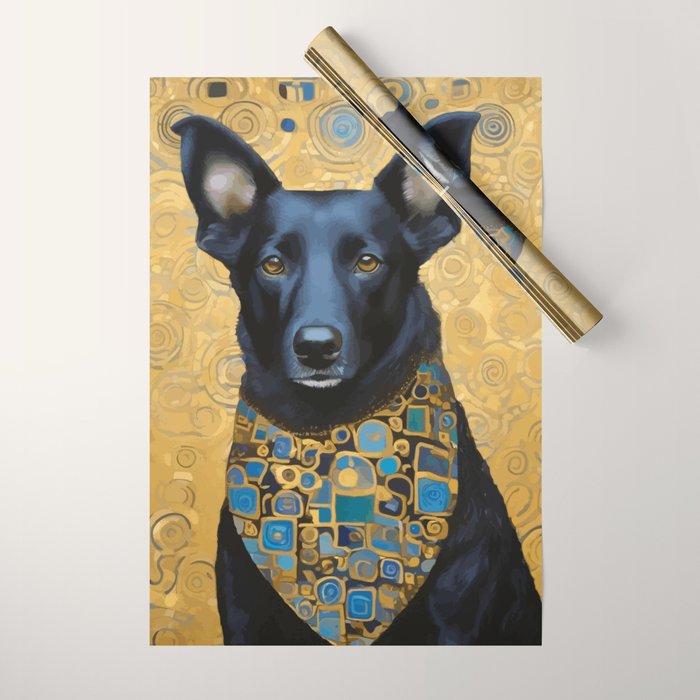 Handsome Black Klimt Dog with Scarf Wrapping Paper Gallery Image 1