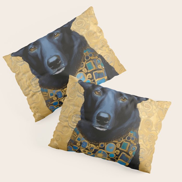 Handsome Black Klimt Dog with Scarf Pillow Sham Gallery Image 3