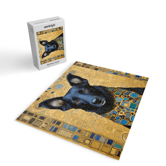 Handsome Black Klimt Dog with Scarf Jigsaw Puzzle Gallery Image 2