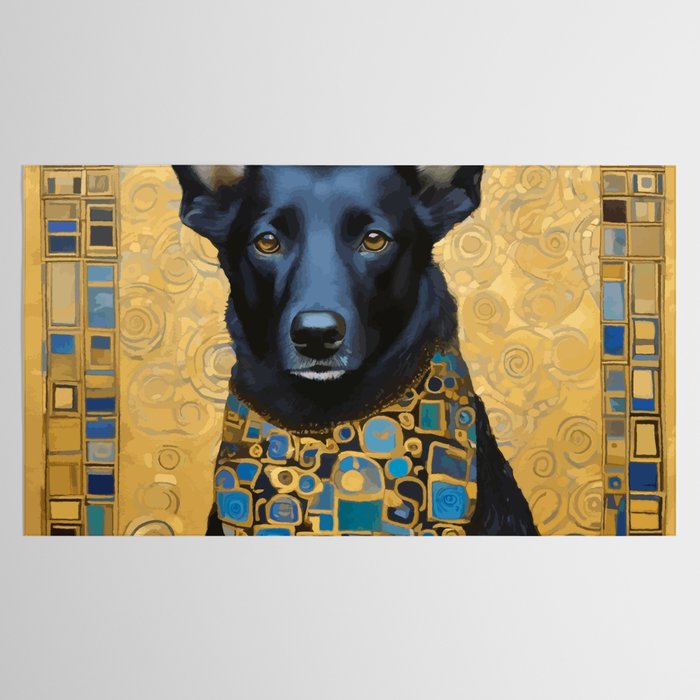 Handsome Black Klimt Dog with Scarf Tablecloth Gallery Image 2