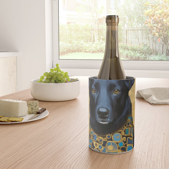 Handsome Black Klimt Dog with Scarf Wine Chiller Gallery Image 4