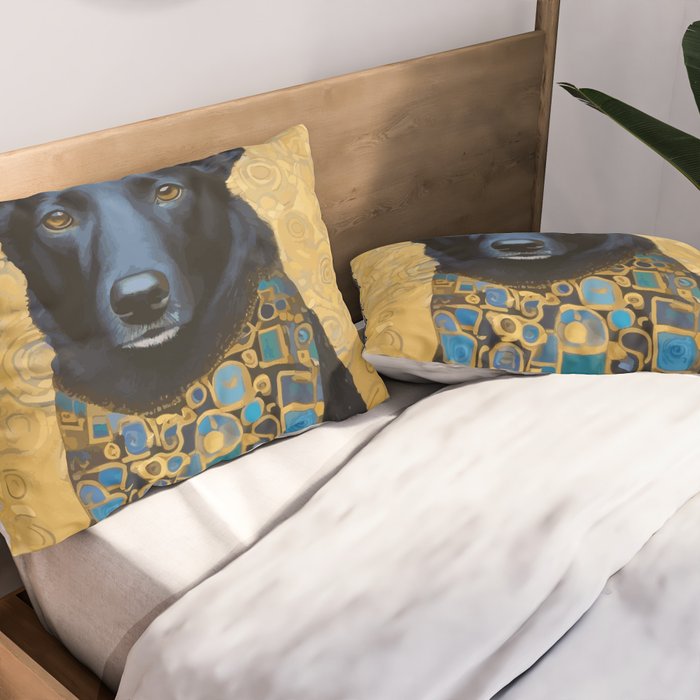 Handsome Black Klimt Dog with Scarf Pillow Sham Gallery Image 2