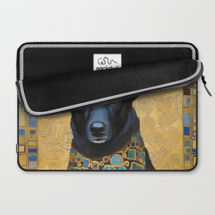 Handsome Black Klimt Dog with Scarf Laptop Sleeve Gallery Image 2